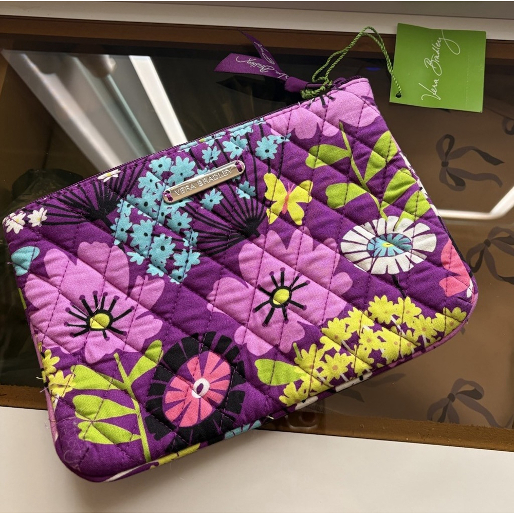 Vera Bradley Purple Quilted Flutterby Make Up Pouch Bag New with Tags - Picture 6 of 9